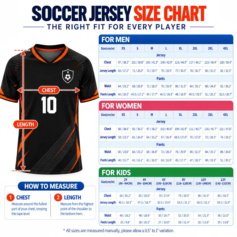 Design Your Own soccer Jerseys size
