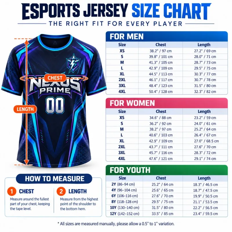 custom esports jerseys size
