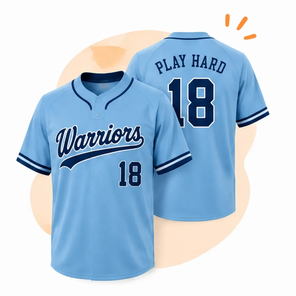 Light blue baseball jerseys in pullover style with front and back views