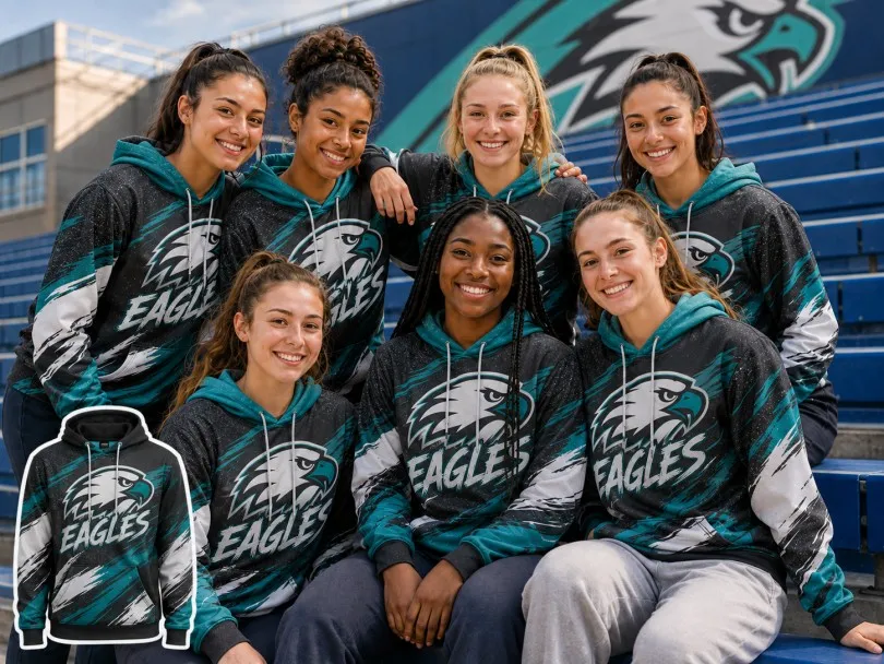 Women’s sports team wearing custom team hoodies