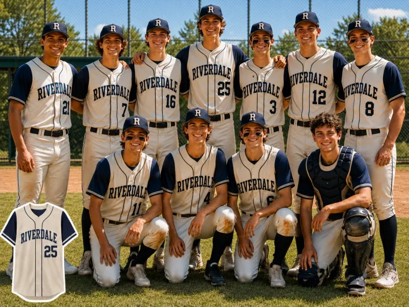 Baseball team wearing custom baseball jerseys on the field