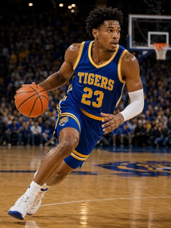 Basketball player wearing custom sports apparel during a game