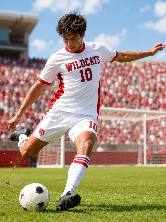 Soccer player wearing custom sports apparel during a game