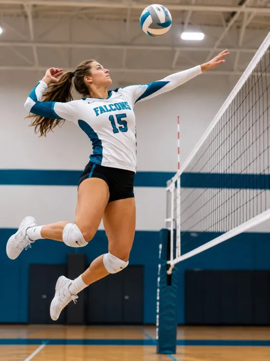 Volleyball player wearing custom sports apparel during a match