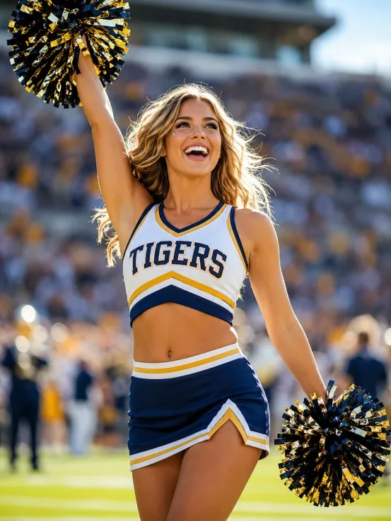 Cheerleader wearing custom sports apparel on the field