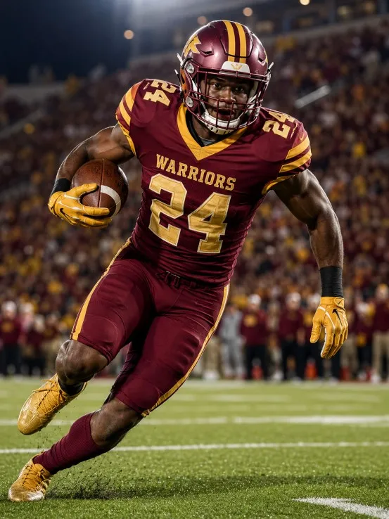 Football player wearing custom sports apparel during a game