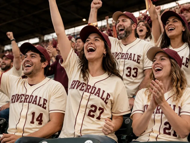Fans wearing custom fan jerseys and cheering in the stands