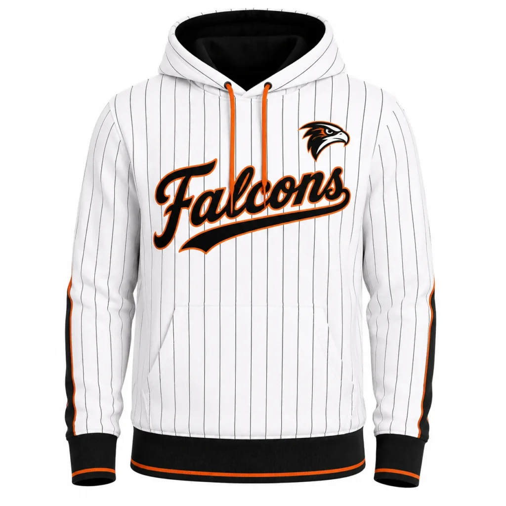 FastCustomJersey white pinstripe baseball hoodie with black hood