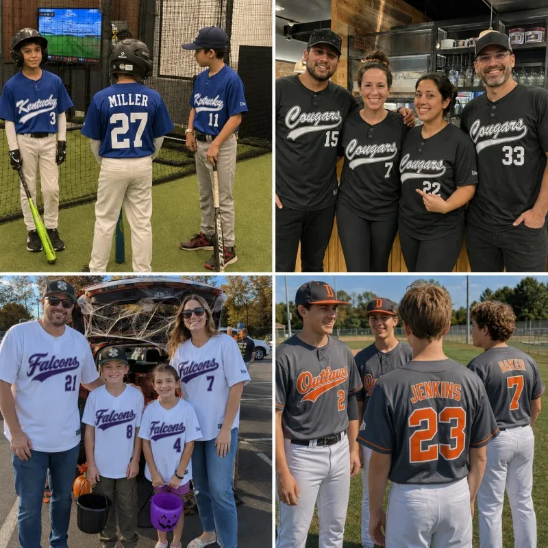 Fastcustomjersey custom 2 button baseball jerseys shown in real-life youth, adult, and family team scenes