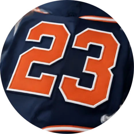 Close-up of a custom baseball jersey with player number 23 on the back