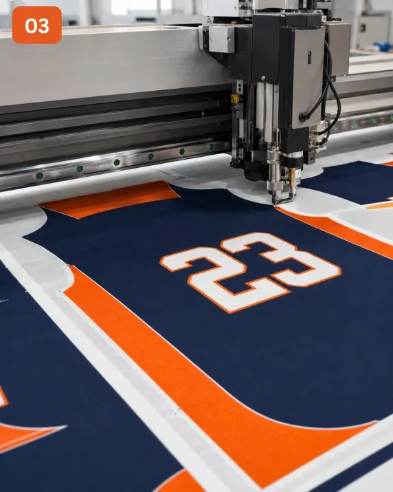 Machine cutting printed fabric for custom jerseys
