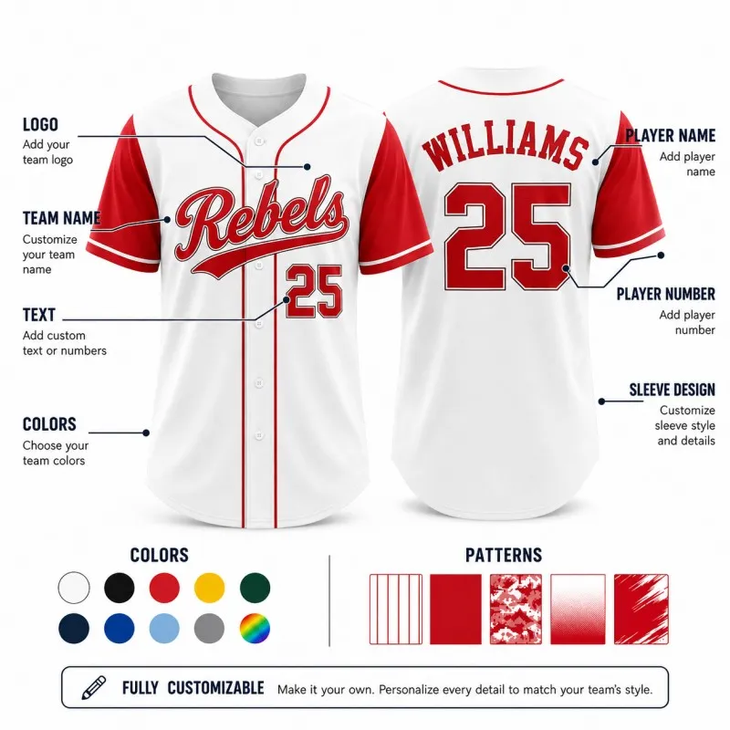 100% Customized Baseball Jerseys White and Red
