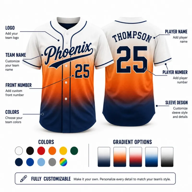100% customized gradient baseball jersey