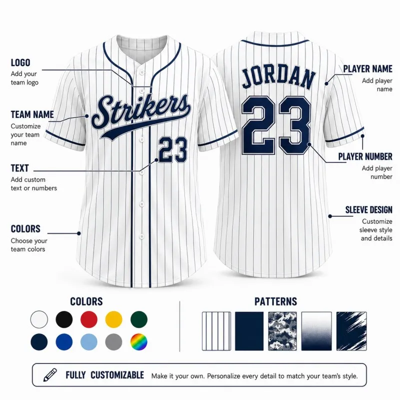 100% customized pinstripe baseball jersey