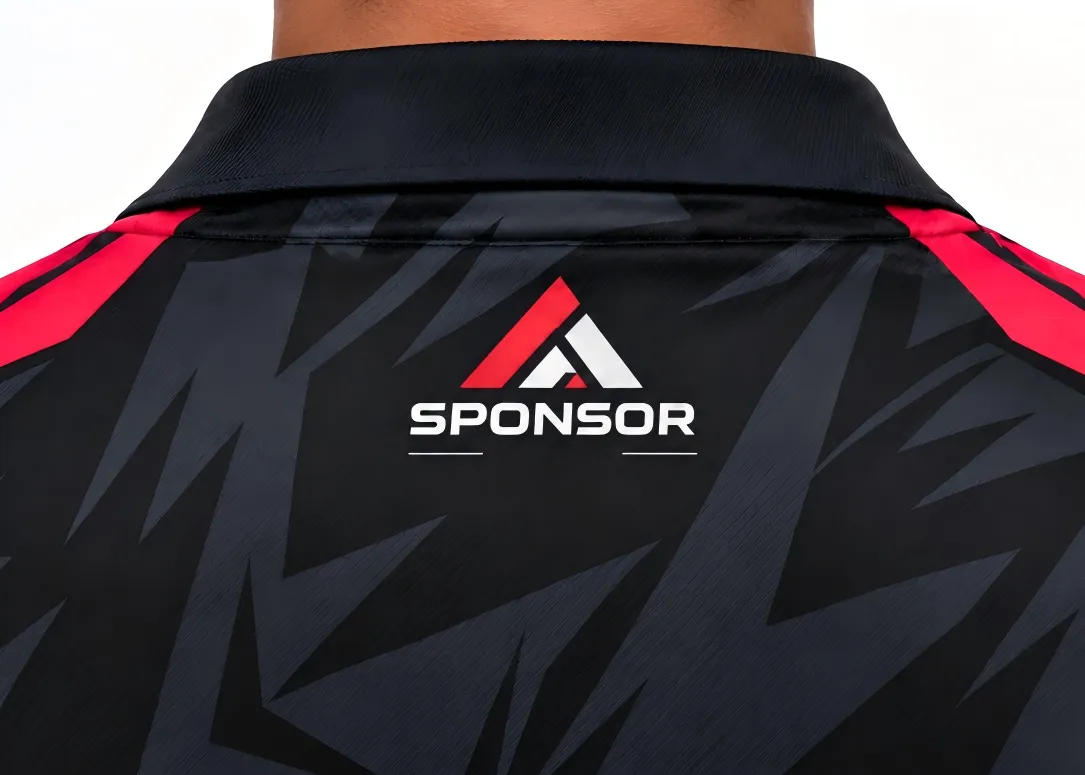 Back view showing sponsor logo placement on a custom bowling jersey