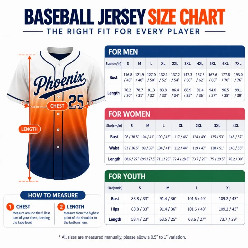 custom gradient baseball jersey size