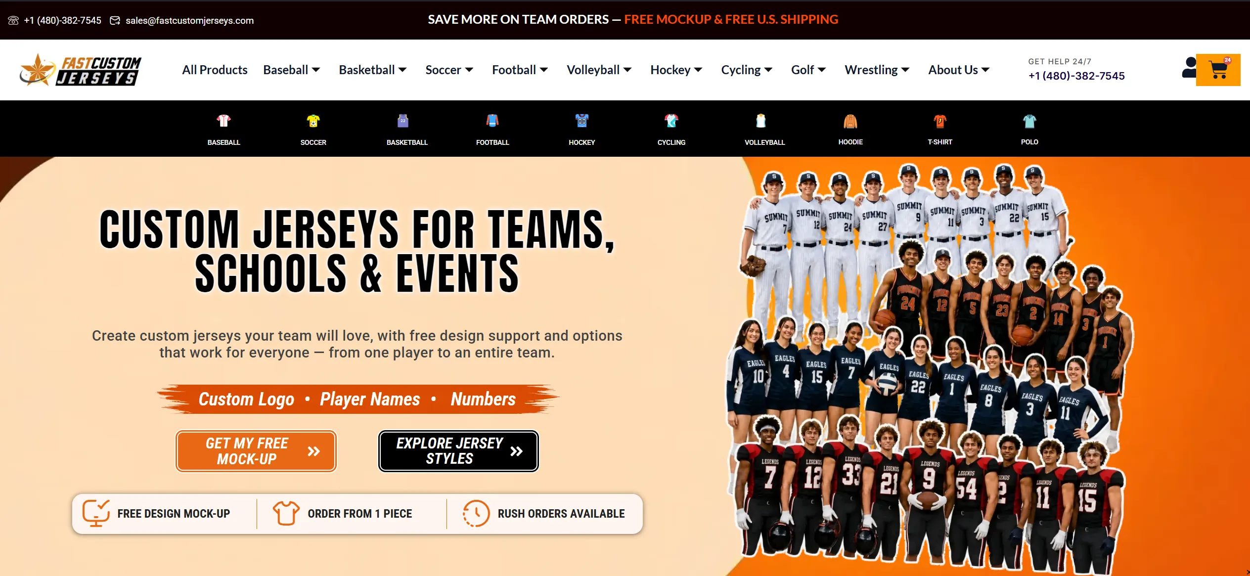 custom jerseys for teams, schools and events