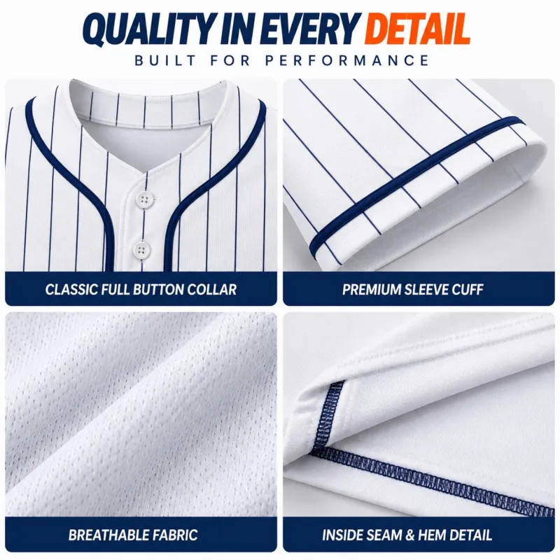 custom pinstripe baseball jersey detail