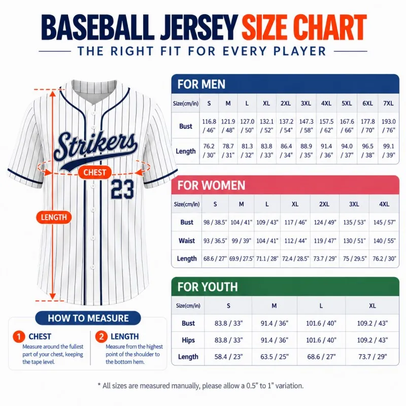 custom pinstripe baseball jersey size